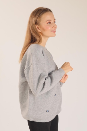 1543 Göz Nakışlı Oversize Sweat Gri - 5