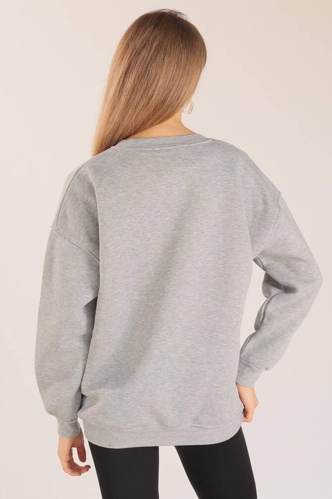 1543 Göz Nakışlı Oversize Sweat Gri - 7