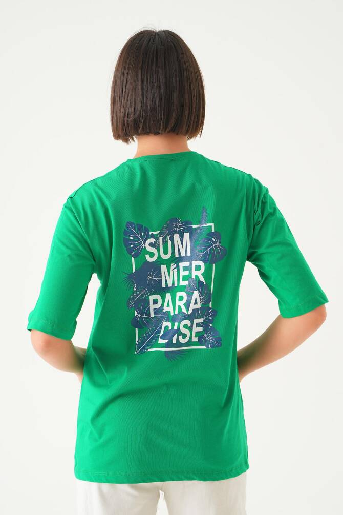 1710 Summer Baskı Oversize Tshırt Benetton Yeşili - 5