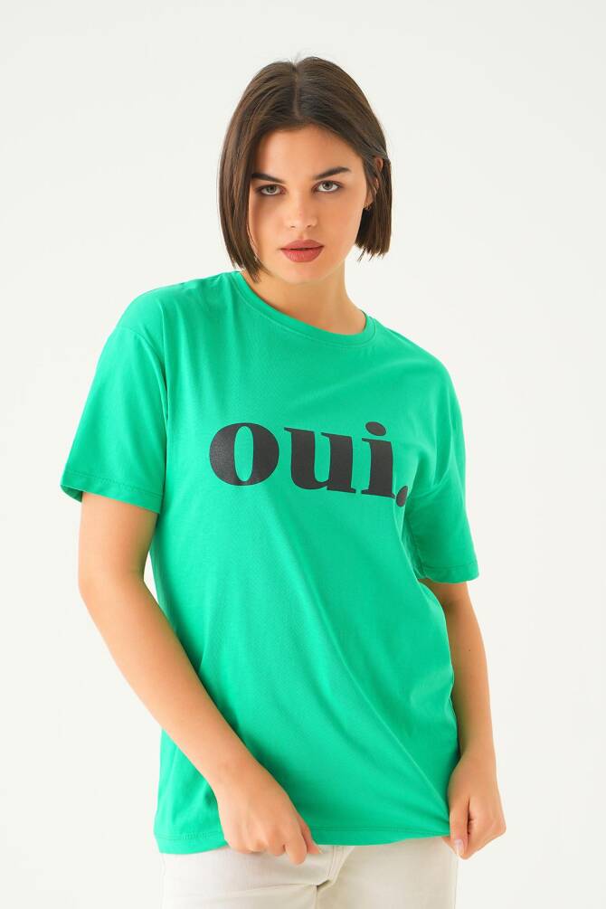 1714 Oui Baskı Oversize Tshırt Benetton Yeşili - 2