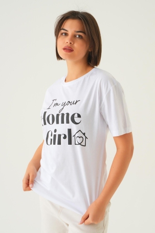 1715 Home Girl Baskı Oversize Tişört Beyaz - 4