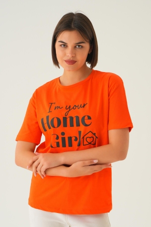 1715 Home Girl Baskı Oversize Tişört Orange - 2