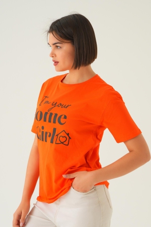 1715 Home Girl Baskı Oversize Tişört Orange - 3