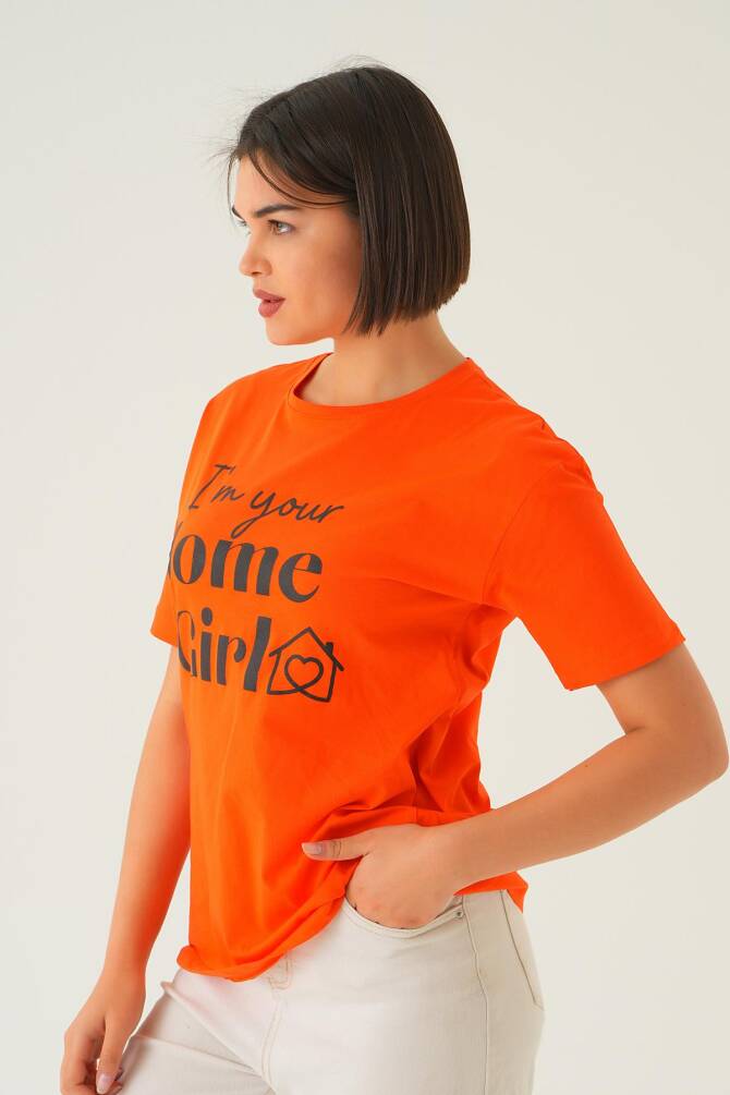 1715 Home Girl Baskı Oversize Tişört Orange - 3