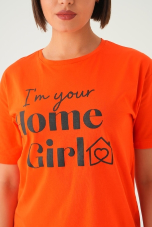 1715 Home Girl Baskı Oversize Tişört Orange - 5