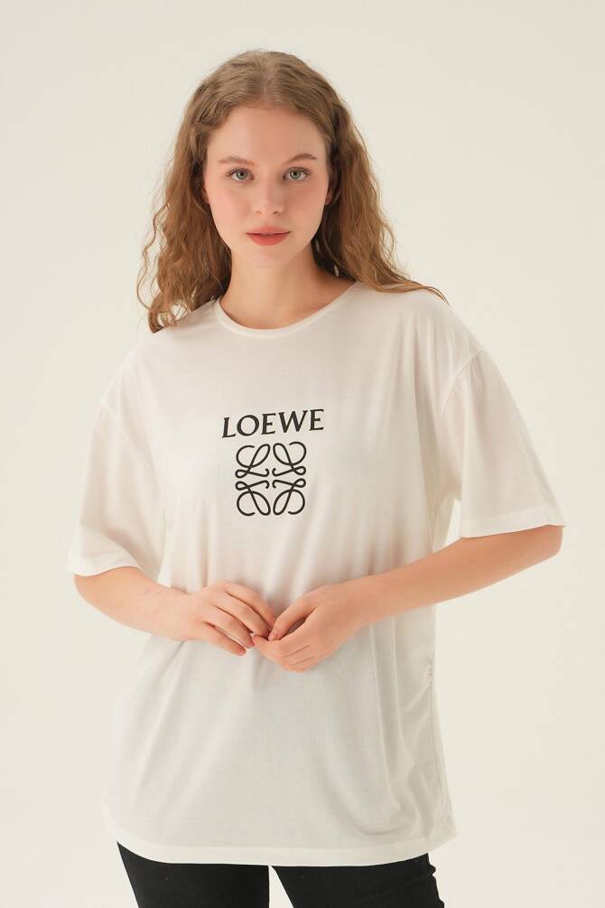 21552 Loewe Baskı Tişört Ekru - 5