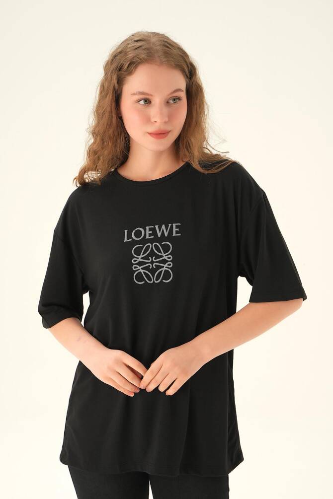 21552 Loewe Baskı Tişört Siyah - 1