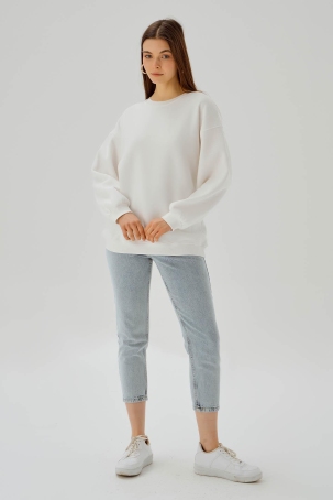 3183 Bisiklet Yaka Oversize Sweat Ekru - 3