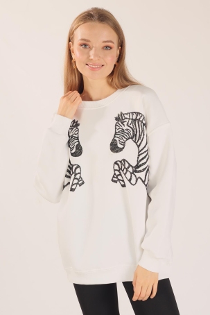 3217 Zebra Desen Sweat Ekru - 4