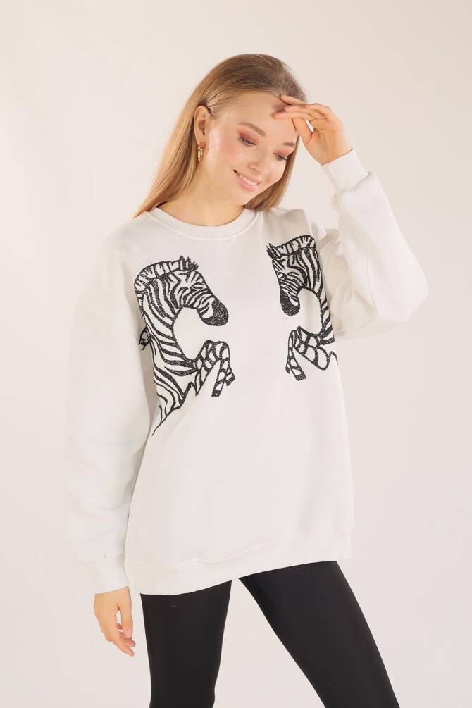 3217 Zebra Desen Sweat Ekru - 6