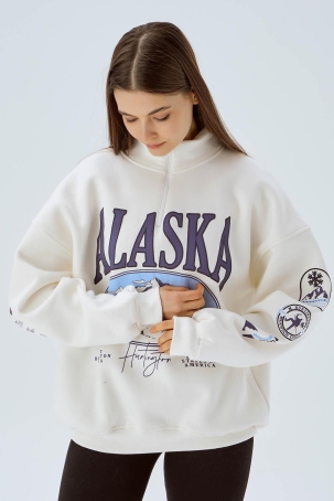 3610 Alaska Baskı Sweat Ekru - 4