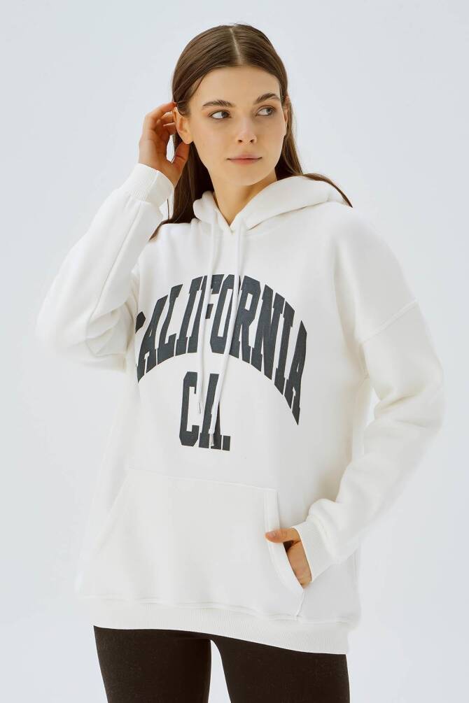 3720 Kapüşonlu Oversize Sweat Ekru - 1