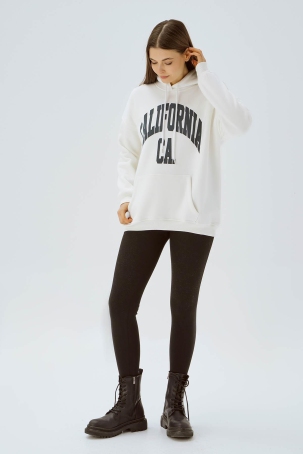 3720 Kapüşonlu Oversize Sweat Ekru - 3