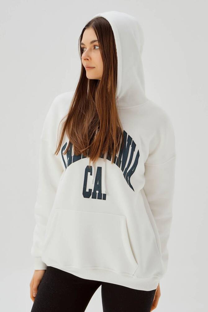 3720 Kapüşonlu Oversize Sweat Ekru - 4