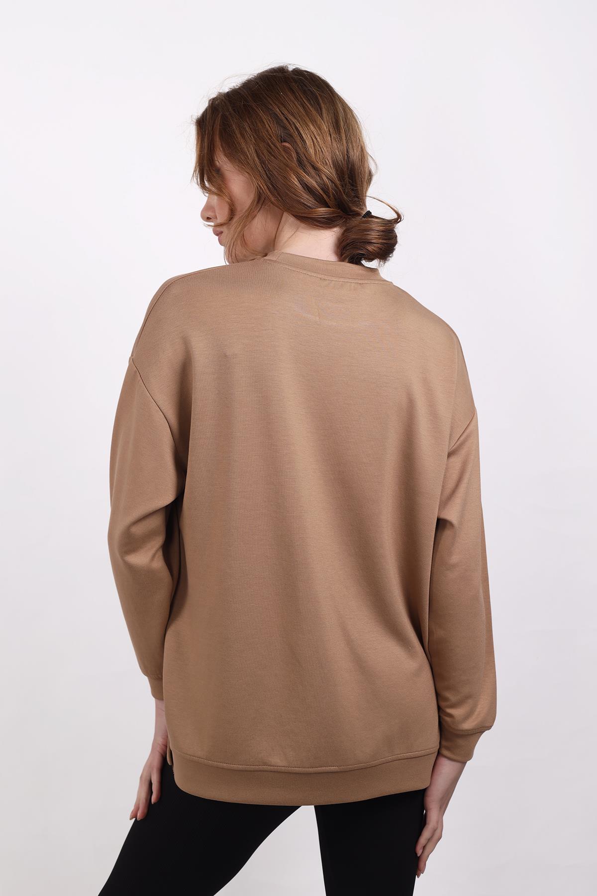 4001 Bisiklet Yaka Sweat Camel - 5