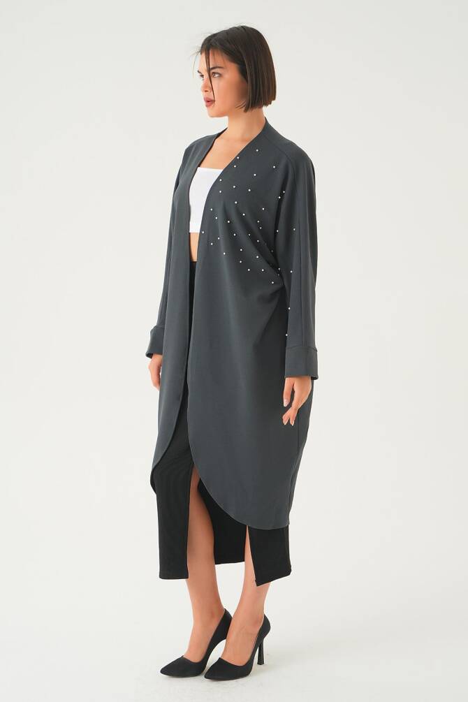 4107A Taş Detay Uzun Kimono Füme - 3