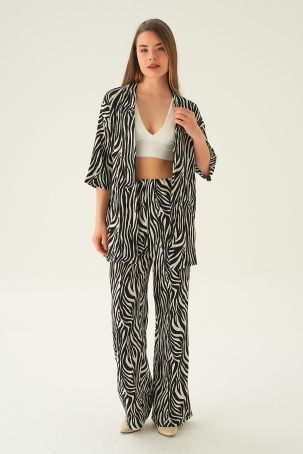 4118A Zebra Desen Kimono Takım Siyah - 2