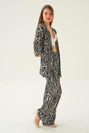 4118A Zebra Desen Kimono Takım Siyah - 3