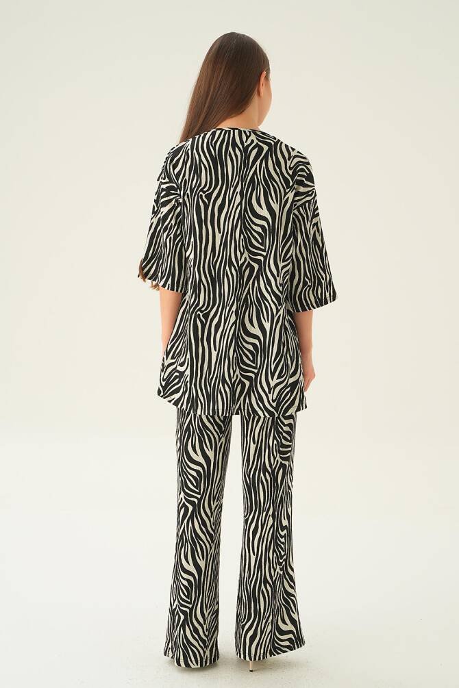 4118A Zebra Desen Kimono Takım Siyah - 4