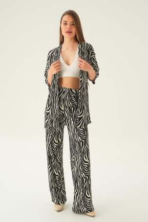 4118A Zebra Desen Kimono Takım Siyah - 6