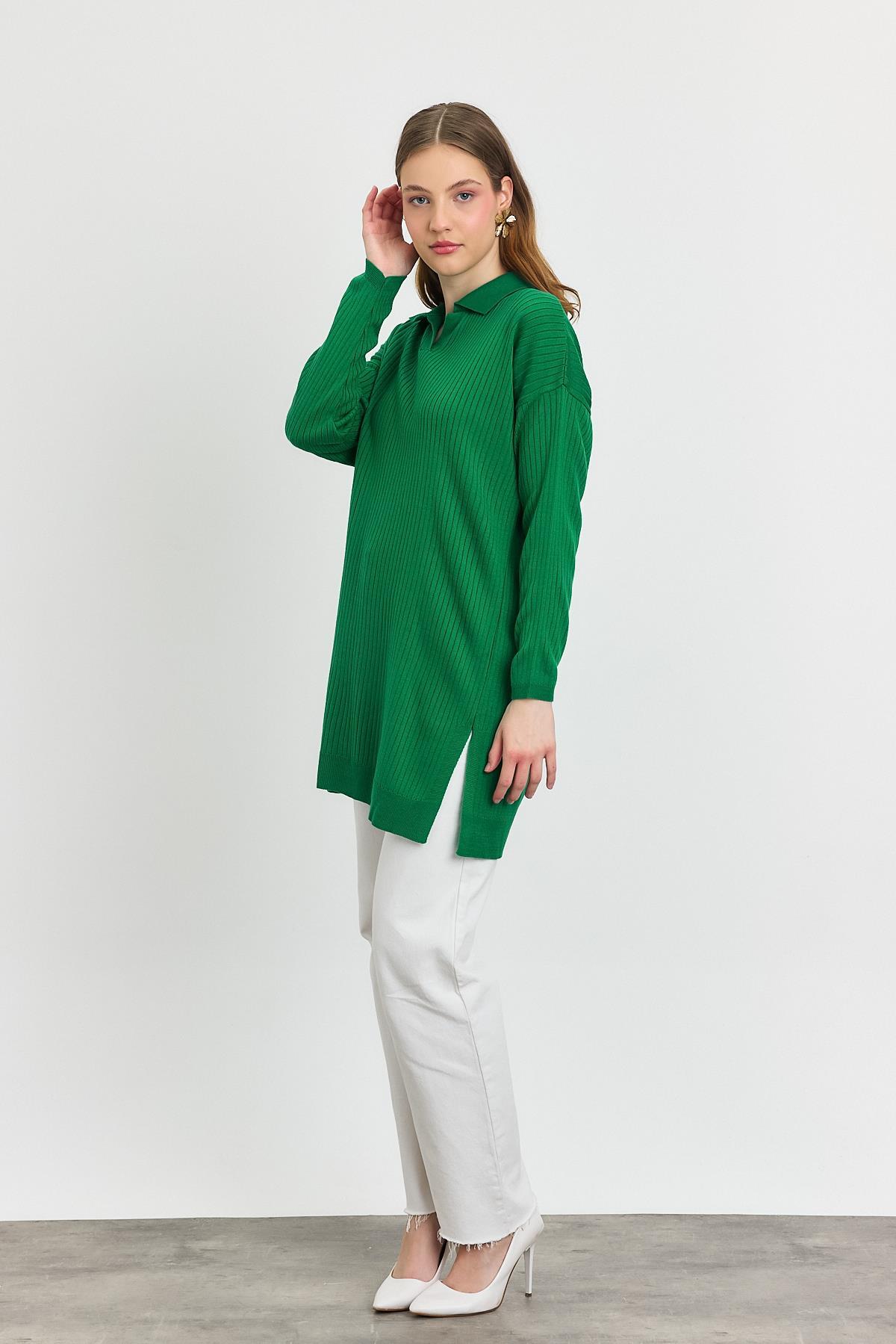 5410 Polo Yaka Tunik Benetton Yeşili - 6