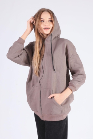 8124M Oversize Uzun Fermuarlı Sweat Acı Kahve 