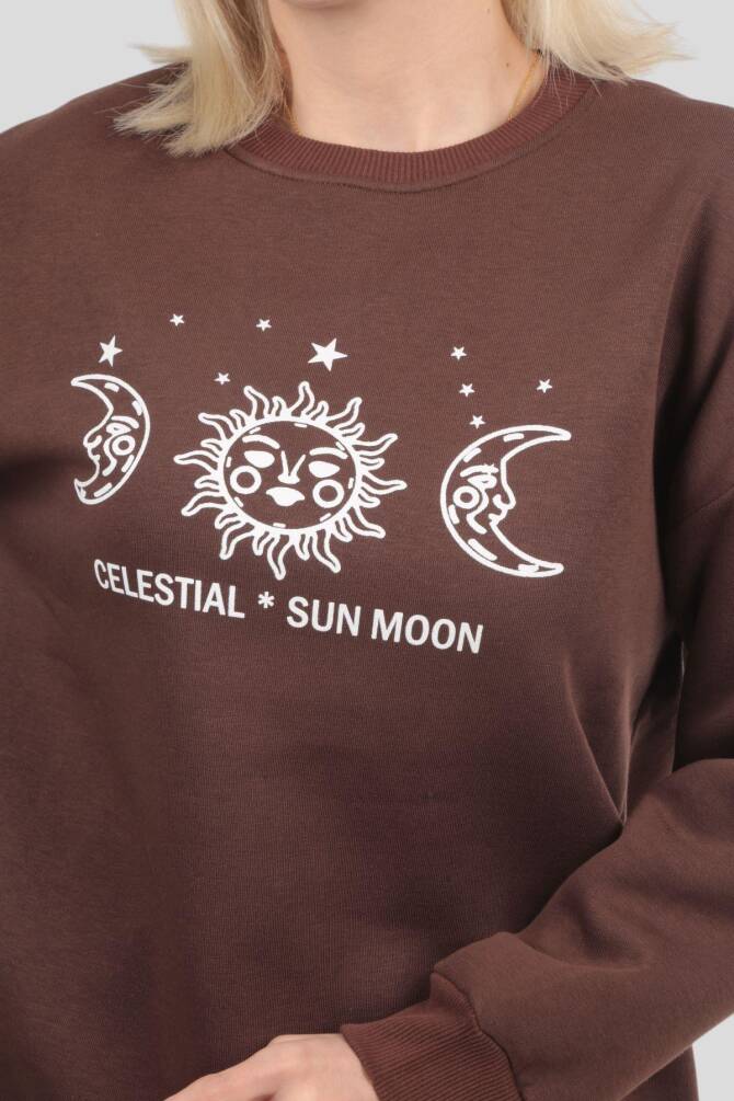 9016M Sun Moon Baskı Sweat Acı Kahve - 4