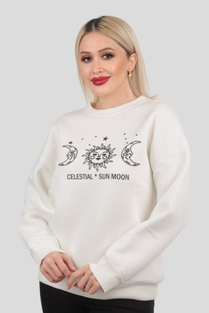 9016M Sun Moon Baskı Sweat Ekru 