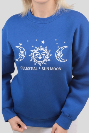 9016M Sun Moon Baskı Sweat Saks - 2