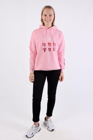 9154M Kalp Nakışlı Sweat Pembe - 2