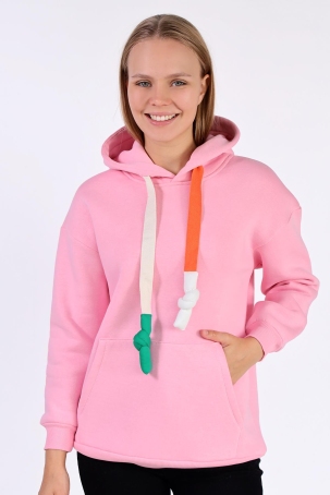 9173M Renkli İpli Kapüşonlu Sweat Pembe - 1