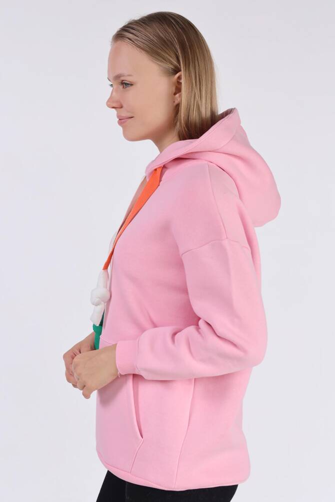 9173M Renkli İpli Kapüşonlu Sweat Pembe - 6